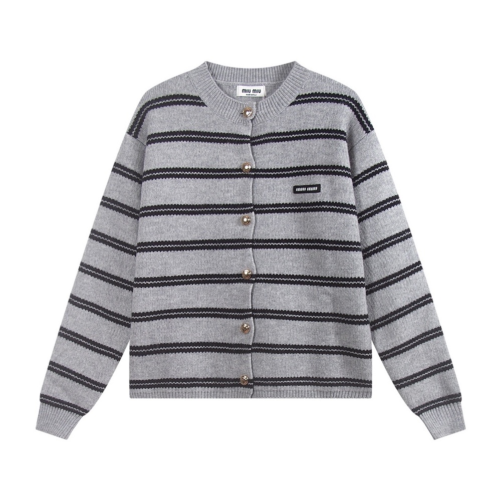 Miu Miu Gray and Black Striped Cardigan